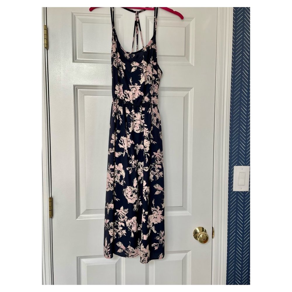 Cuuuute strappy spring dress, navy floral, cross back,  dress up or down